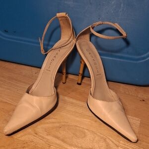 Casadei Women's Beige Pointed-Toe Ankle-Strap Heels